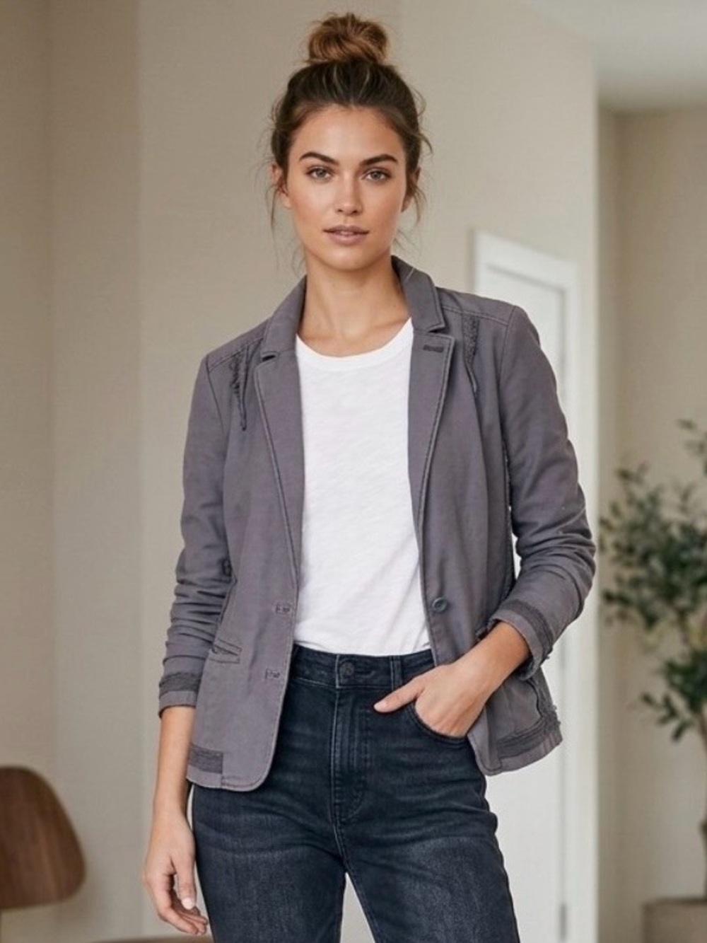 Hei Hei Anthropologie Delaine Utility Moto Blazer Gray Size 4